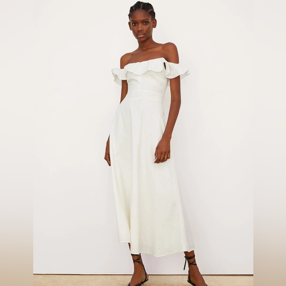 Zara White Openwork Embroidered Floral Eyelet Dress Sz XS